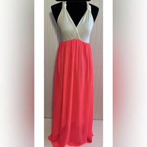 Pink Blush Long Maxi Dress Neon Pink Off White Womens Size Small